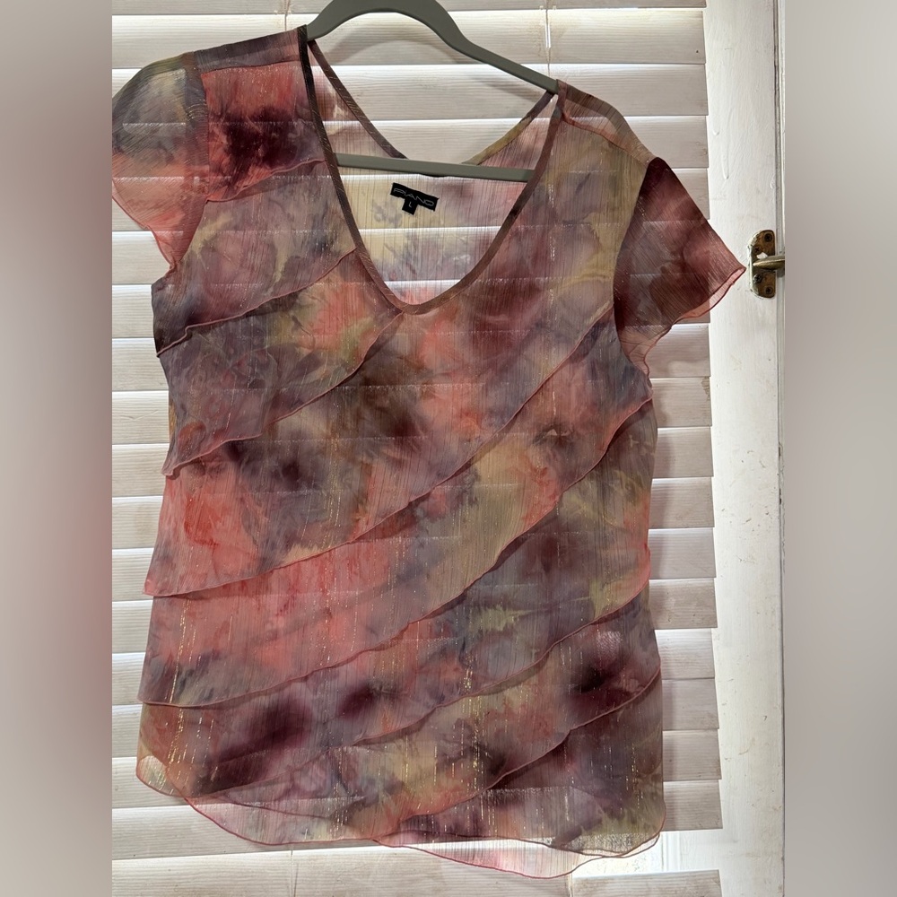 piano Layered Women's Blouse in Red and Purple Size Large